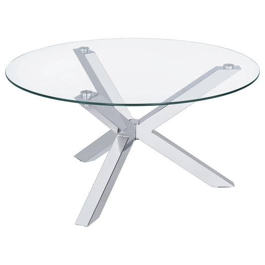 Kenzie Round Tempered Glass Top Cocktail Coffee Table Chrome