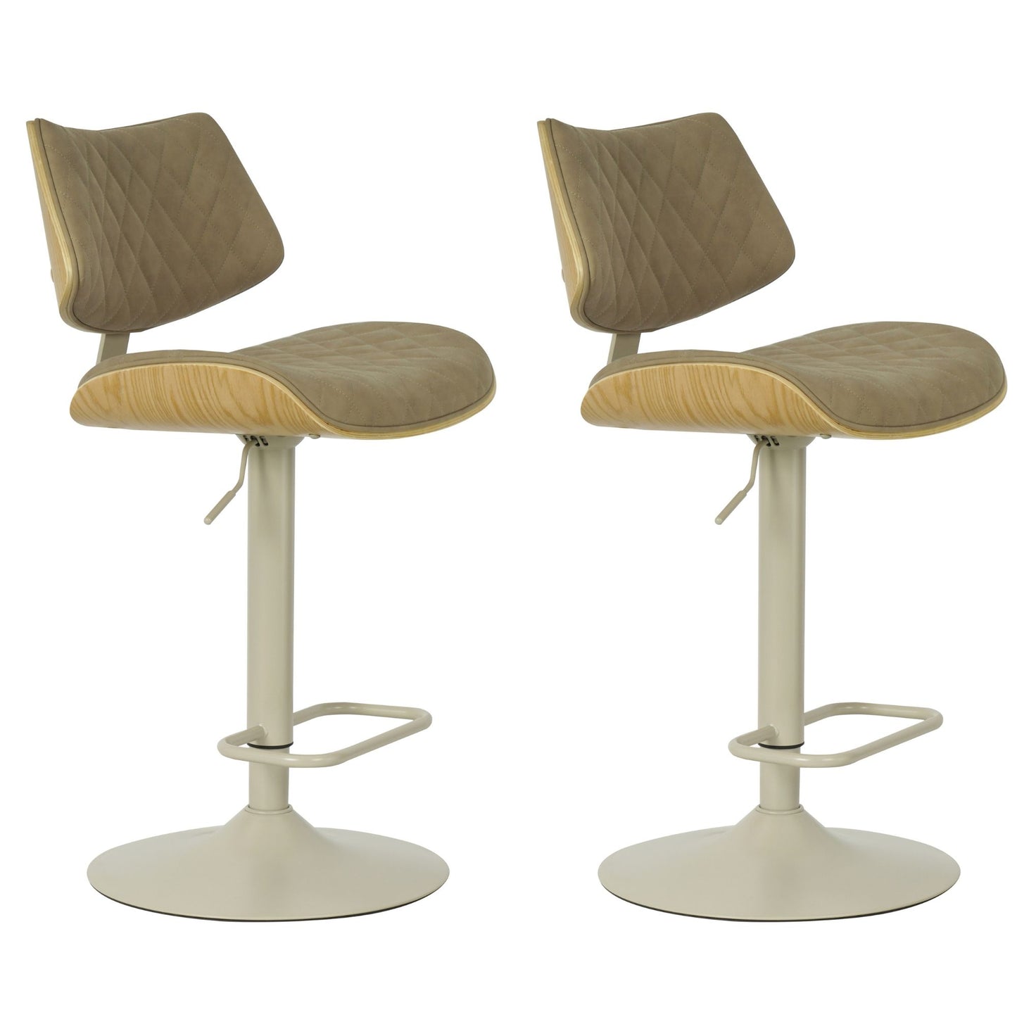Leland - Adjustable Swivel Curved Back Wood Bar Stool With Faux Leather Seat