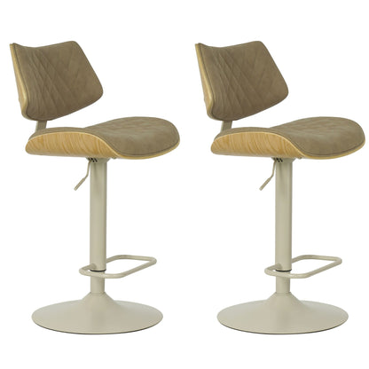 Leland - Adjustable Swivel Curved Back Wood Bar Stool With Faux Leather Seat