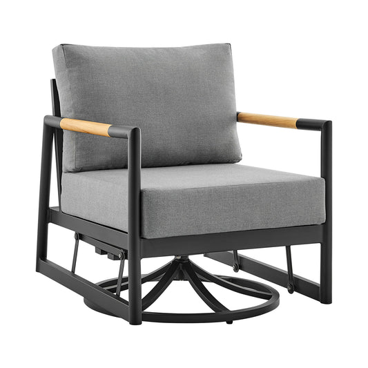 Royal - Outdoor Patio Swivel Glider Lounge Chair - Black Aluminum And Teak Wood With Cushions