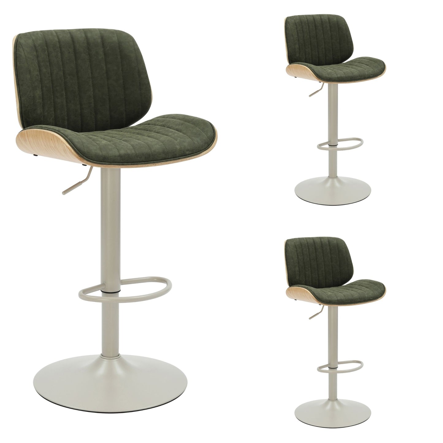 Brock - Adjustable Swivel Curved Back Wood Bar Stool With Faux Leather Seat