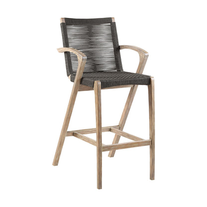 Brielle - Outdoor Light Eucalyptus Wood And Charcoal Rope Counter Height Stool Set