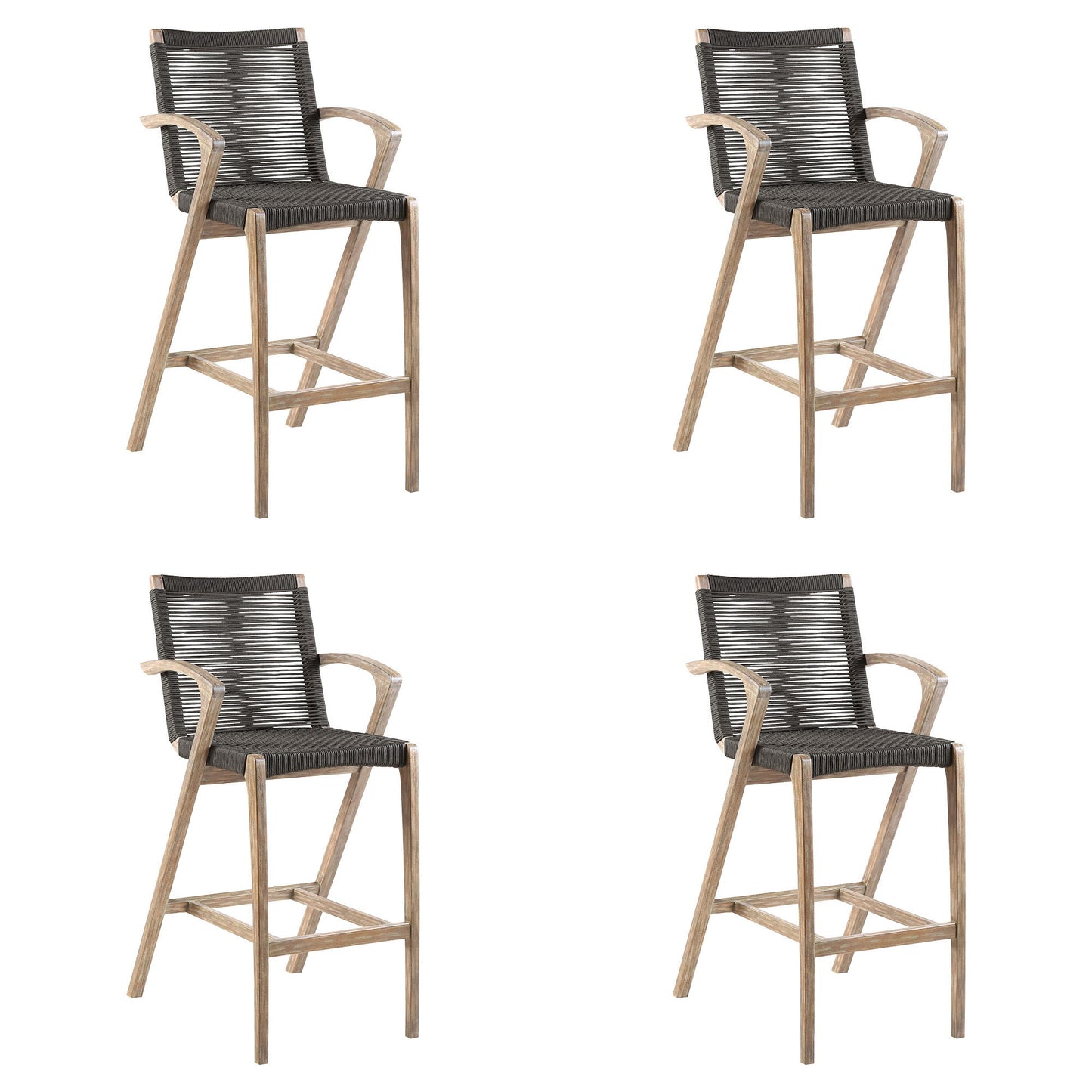Brielle - Outdoor Light Eucalyptus Wood And Charcoal Rope Counter Height Stool Set