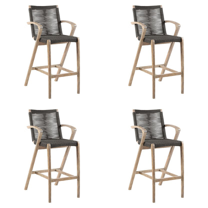 Brielle - Outdoor Light Eucalyptus Wood And Charcoal Rope Counter Height Stool Set