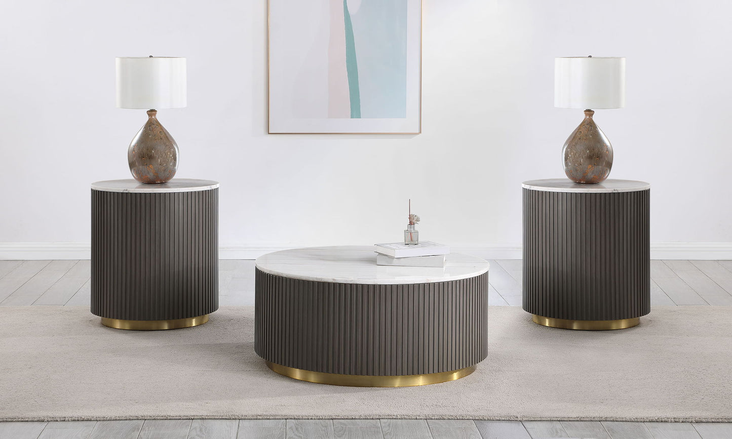 Jason 3-piece Round White Marble Coffee Table Set Charcoal