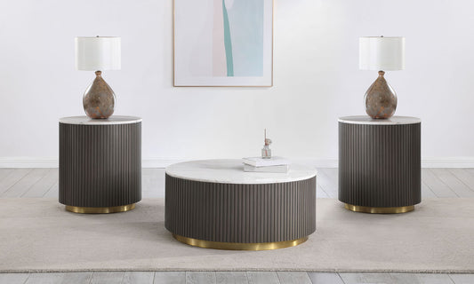 Jason 3-piece Round White Marble Coffee Table Set Charcoal