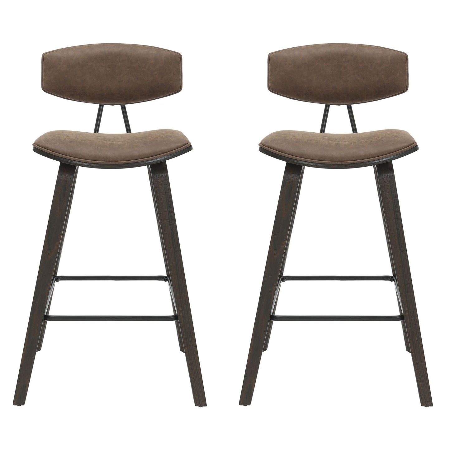 Fox - Counter Height Curved Back Wood Bar Stool With Faux Leather Seat