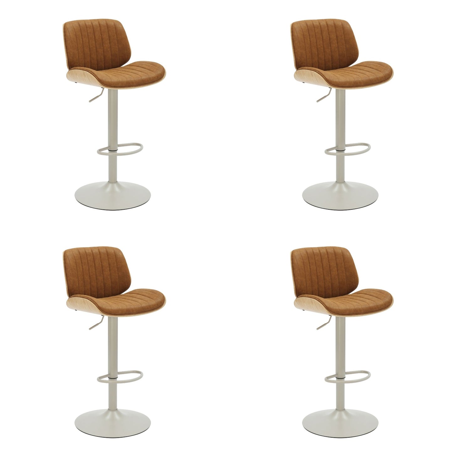 Brock - Adjustable Swivel Curved Back Wood Bar Stool With Faux Leather Seat