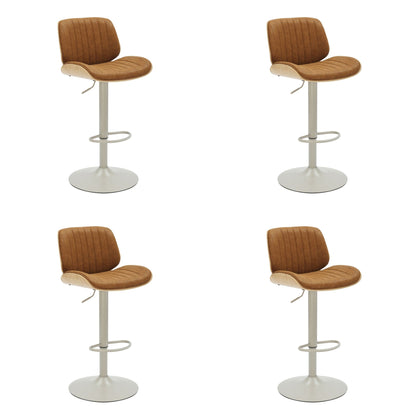Brock - Adjustable Swivel Curved Back Wood Bar Stool With Faux Leather Seat