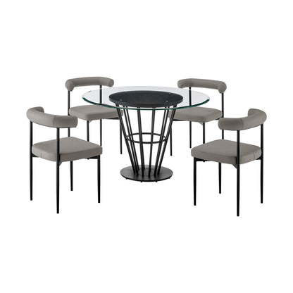 Veronica Shannon -Round Glass Dining Table Set - Matte Black Legs