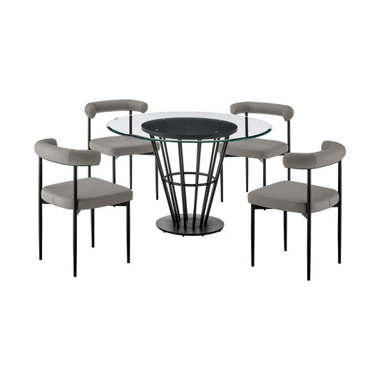 Veronica Shannon -Round Glass Dining Table Set - Matte Black Legs