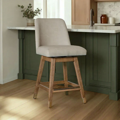 Amelia - Swivel Rubberwood Barstool With Faux Leather Seat