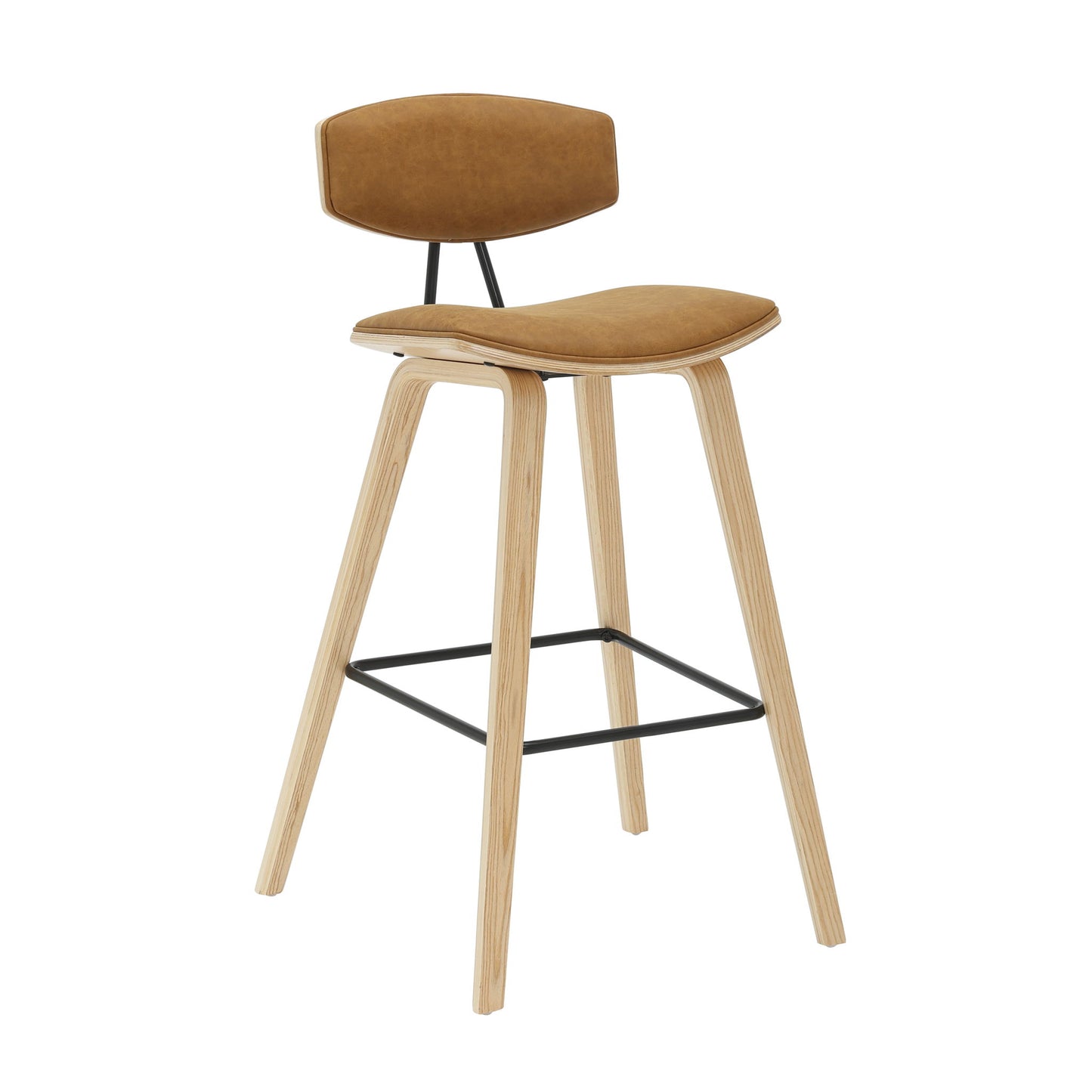 Fox - Bar Height Curved Back Wood Bar Stool With Faux Leather Seat