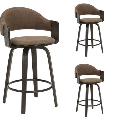Daxton - Swivel Counter Height Round Back Wood Bar Stool With Faux Leather Seat