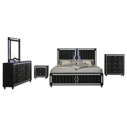 Ravenne 5-piece Velvet Upholstered Eastern King LED Bedroom Set Black