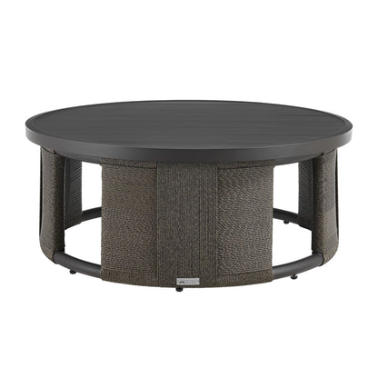 Brampton - Powder Coated Metal Round Outdoor Coffee Table With Aluminum Table Top - Gray