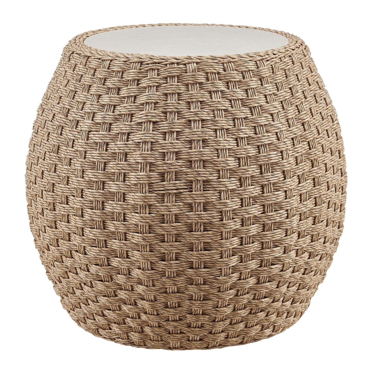 Kobalt - Rattan Round Outdoor Side Table With Sintered Stone Table Top - Beige