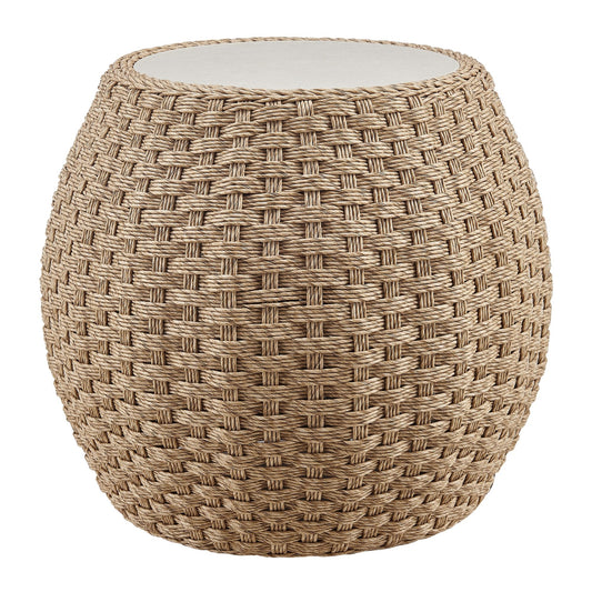 Kobalt - Rattan Round Outdoor Side Table With Sintered Stone Table Top - Beige