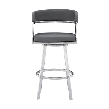 Dione - Swivel Faux Leather And Brushed Stainless Steel Bar Stool