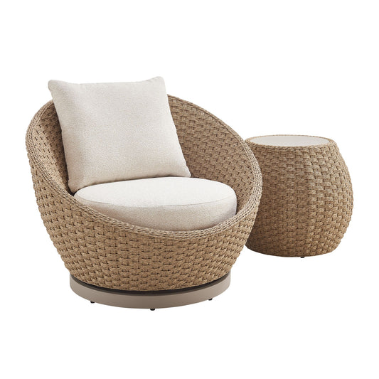 Kobalt - 3-Piece Powder Coated Metal Outdoor Conversation Set With Cushions - Boucle White / Natural