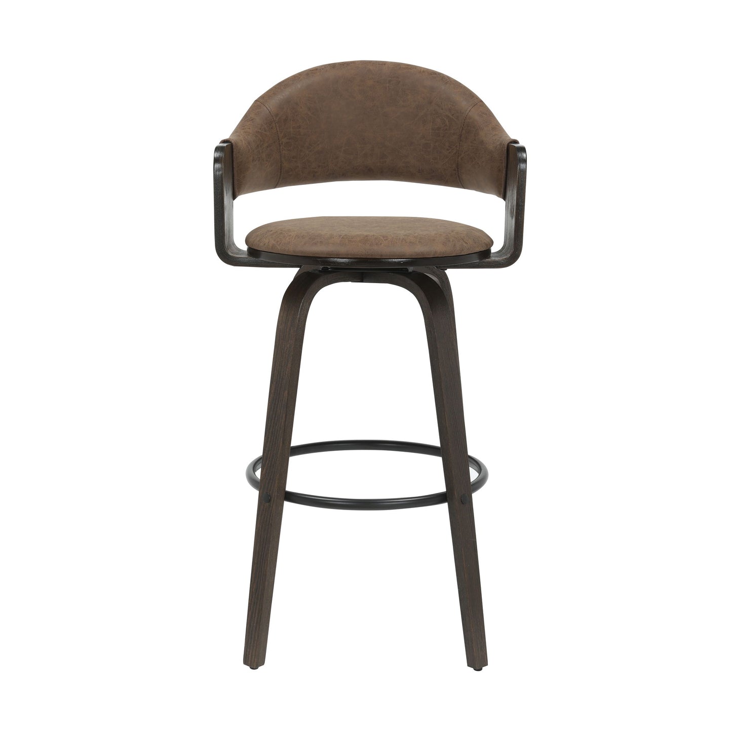 Daxton - Swivel Bar Height Round Back Wood Bar Stool With Faux Leather Seat