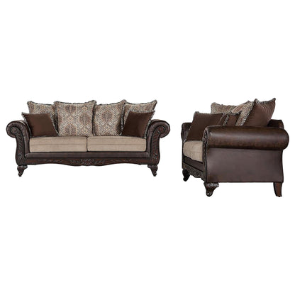 Elmbrook 2-piece Upholstered Rolled Arm Sofa Set Brown
