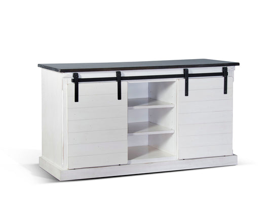 Carriage House - TV Console With Barn Door - White / Dark Brown