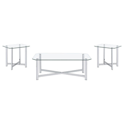 Cronin 3-piece Tempered Glass Top Coffee Table Set Chrome