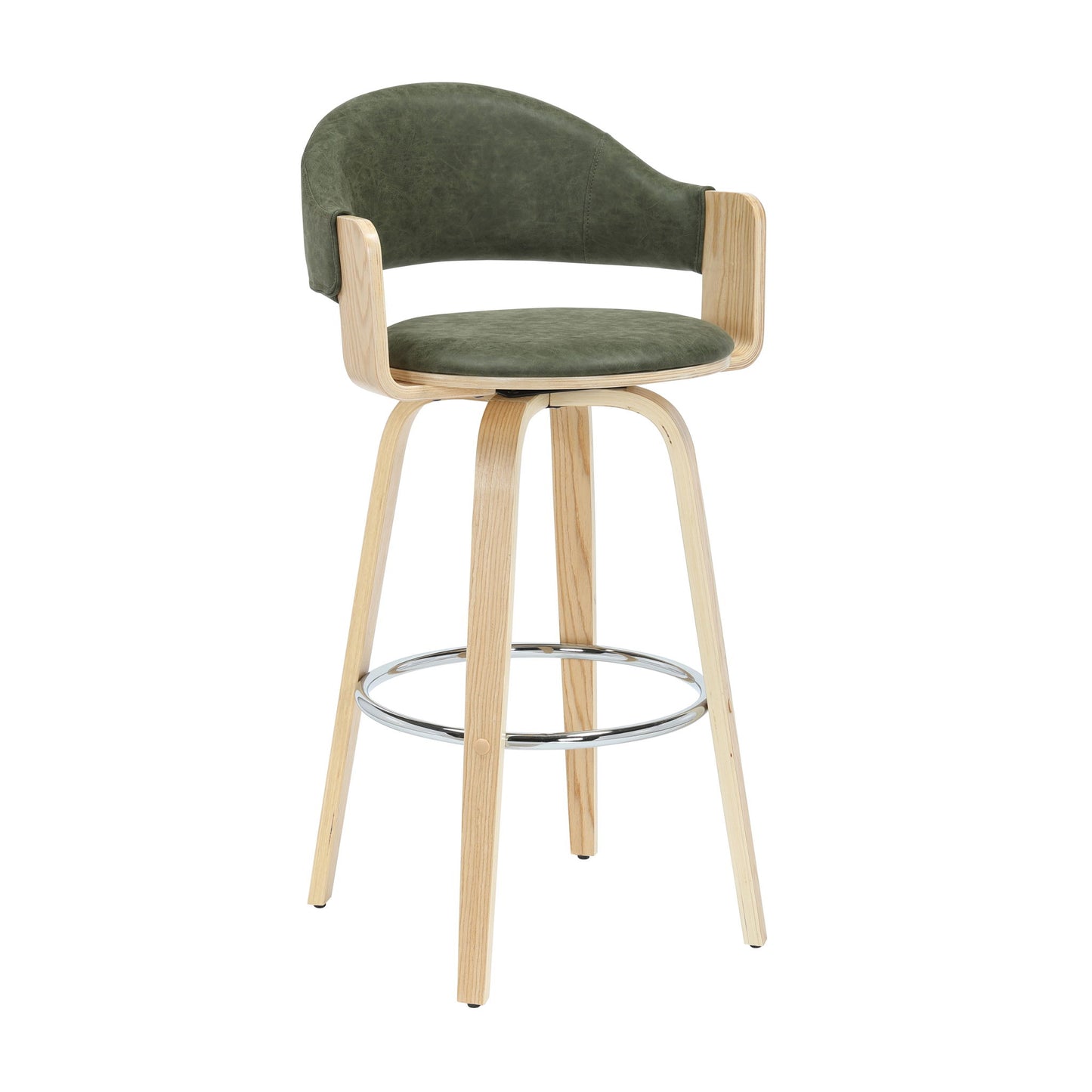 Daxton - Swivel Bar Height Round Back Wood Bar Stool With Faux Leather Seat