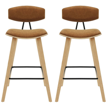 Fox - Counter Height Curved Back Wood Bar Stool With Faux Leather Seat
