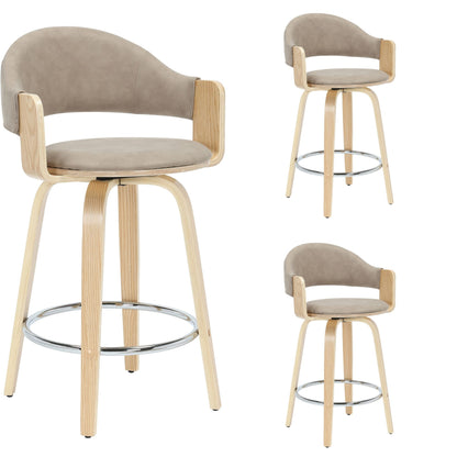 Daxton - Swivel Counter Height Round Back Wood Bar Stool With Faux Leather Seat
