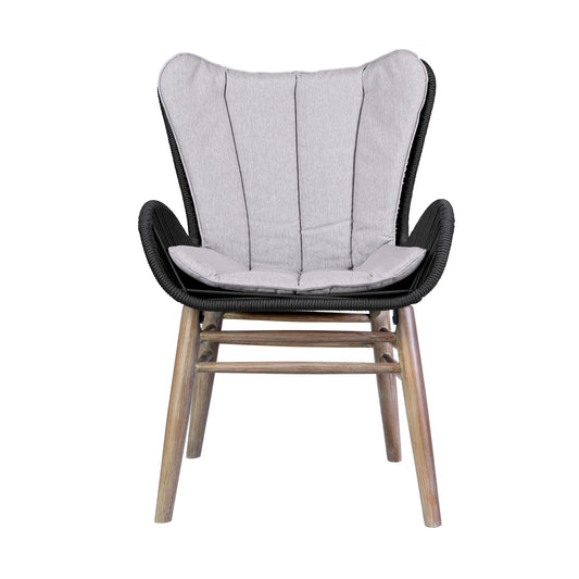 Fanny - Outdoor Patio Dining Chair - Light Eucalyptus Wood And Charcoal Rope