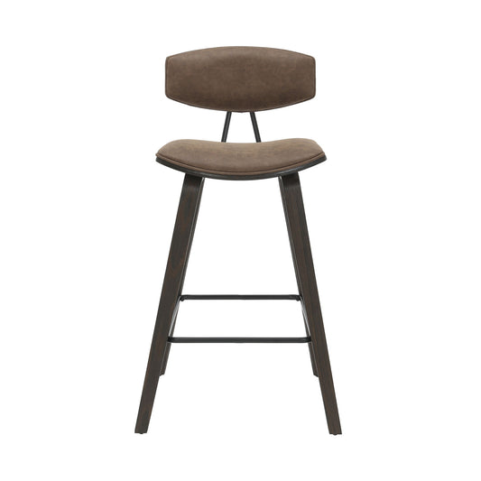 Fox - Counter Height Curved Back Wood Bar Stool With Faux Leather Seat