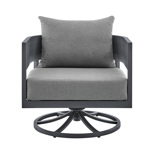 Argiope - Outdoor Patio Swivel Rocking Chair - Gray Aluminum With Cushions