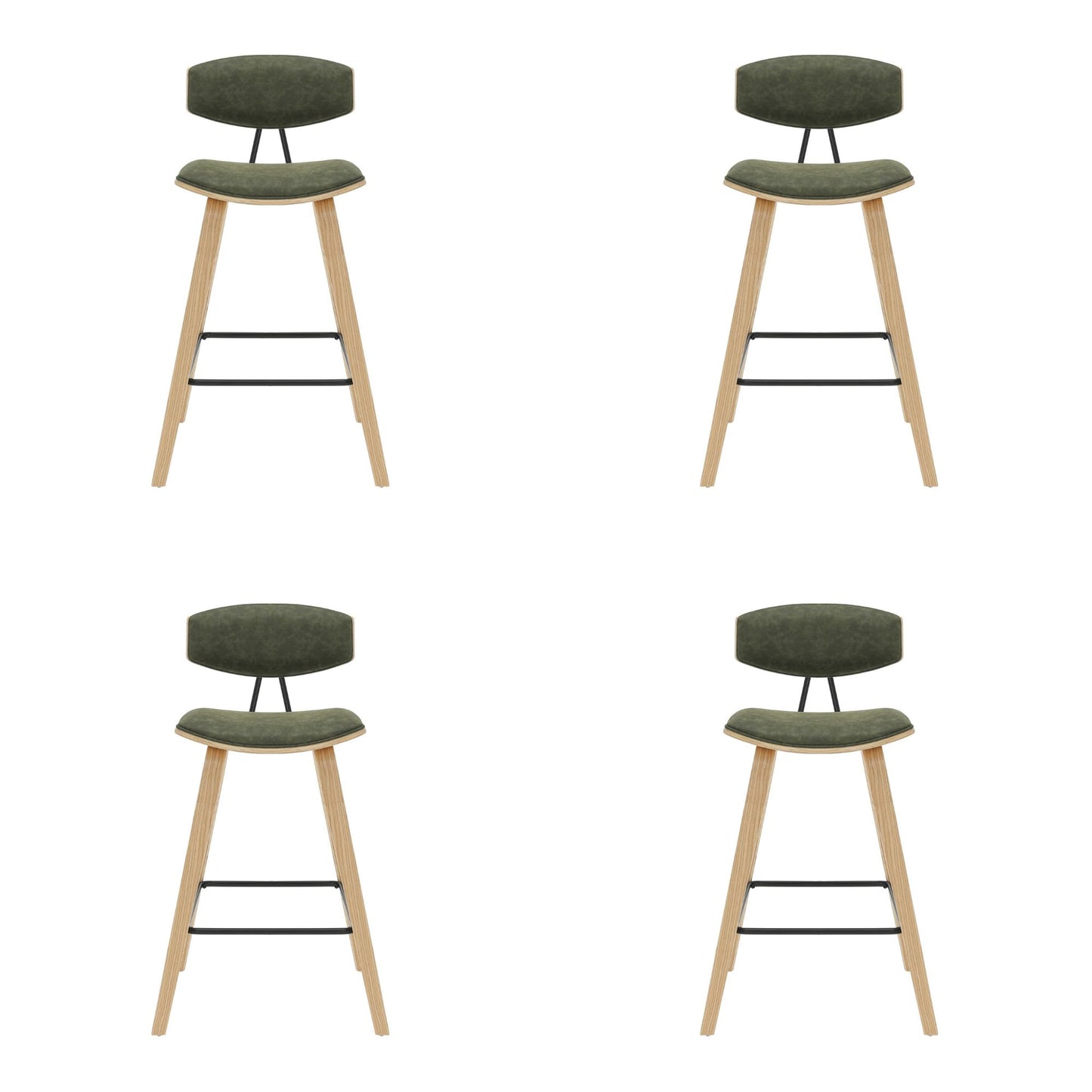 Fox - Counter Height Curved Back Wood Bar Stool With Faux Leather Seat