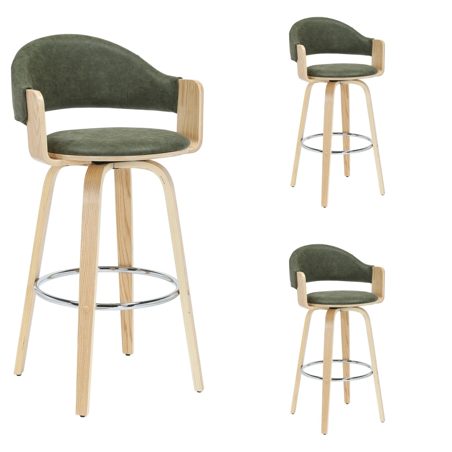 Daxton - Swivel Bar Height Round Back Wood Bar Stool With Faux Leather Seat