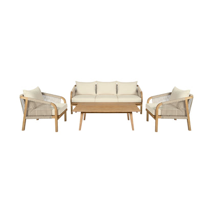Cypress - 4 Piece Outdoor Patio Conversation Set - Blonde Eucalyptus / Ivory