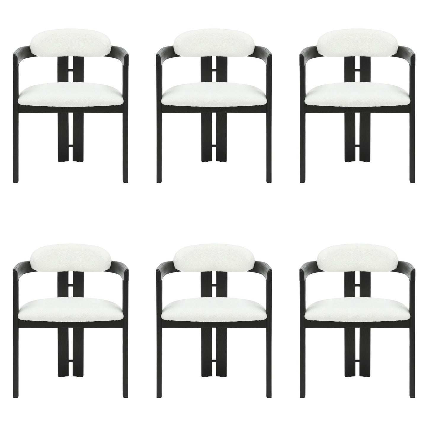Jazmin - Curved Back Wood Dining Chair With Boucle Fabric Seat Set