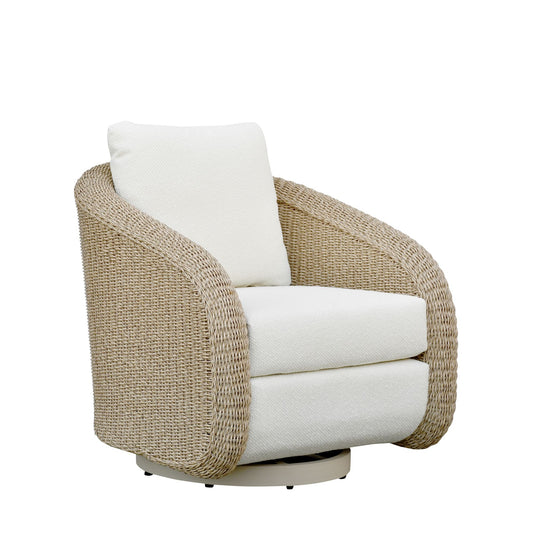 Pavilion - 3-Piece Outdoor Conversation Set (Swivel Club Chairs & End Table) - White / Natural