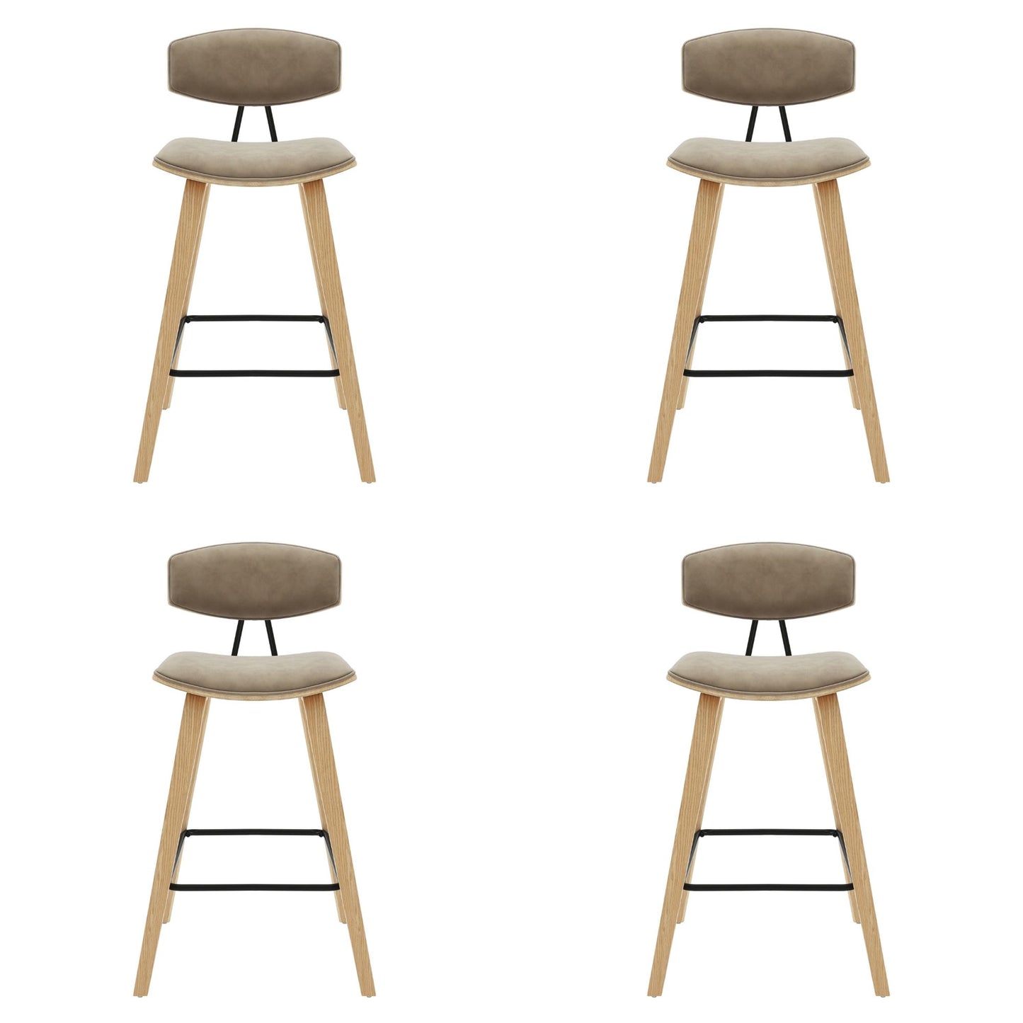 Fox - Counter Height Curved Back Wood Bar Stool With Faux Leather Seat