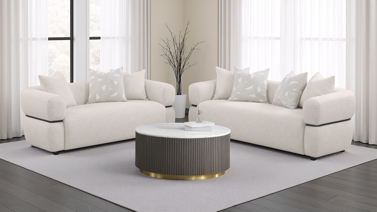 Jeanette 2-piece Fabric Upholstered Round Arm Sofa Set Beige