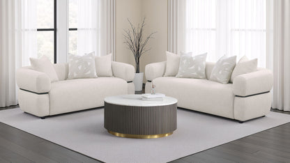 Jeanette 2-piece Fabric Upholstered Round Arm Sofa Set Beige