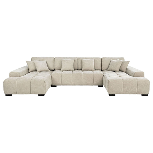 Cannella U-Shaped Double Chaise Upholstered Sectional Sofa Beige