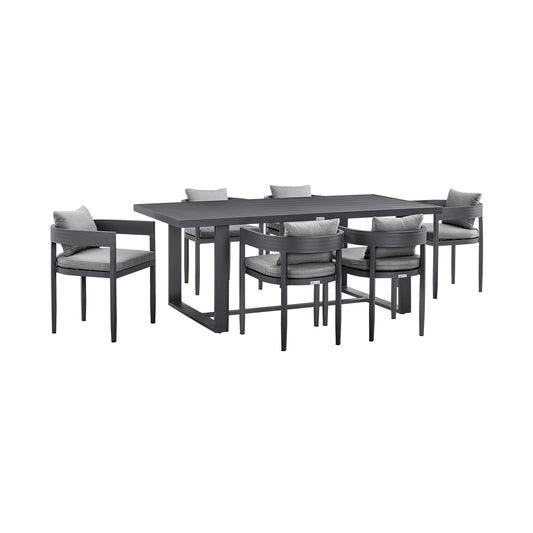 Menorca - Outdoor Patio 7-Piece Dining Table Set In Aluminum With Gray Cushions