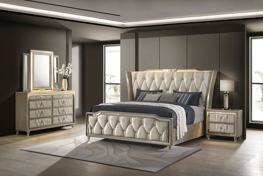 Lorient 4-piece California King Bedroom Set Ivory and Camel