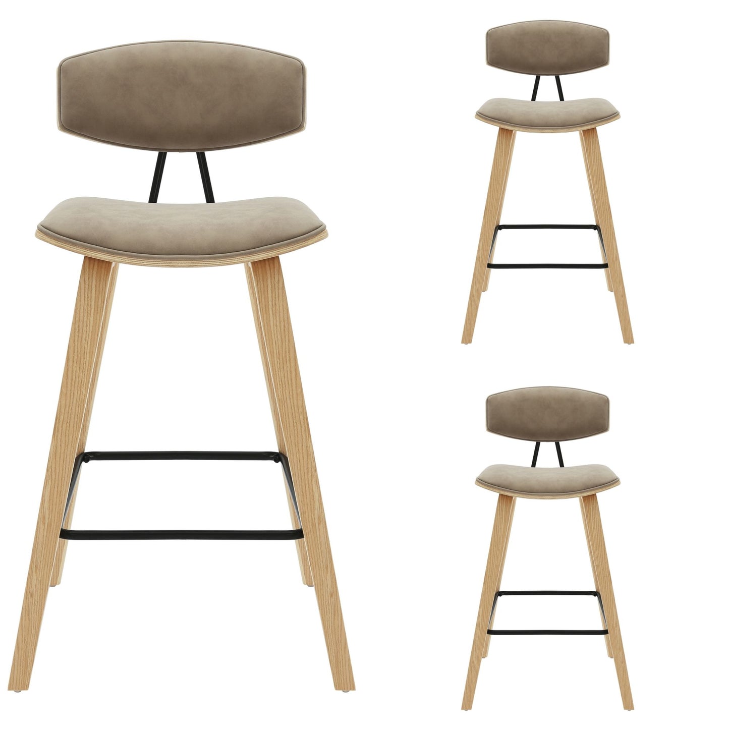 Fox - Counter Height Curved Back Wood Bar Stool With Faux Leather Seat