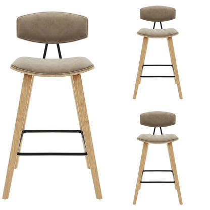 Fox - Counter Height Curved Back Wood Bar Stool With Faux Leather Seat