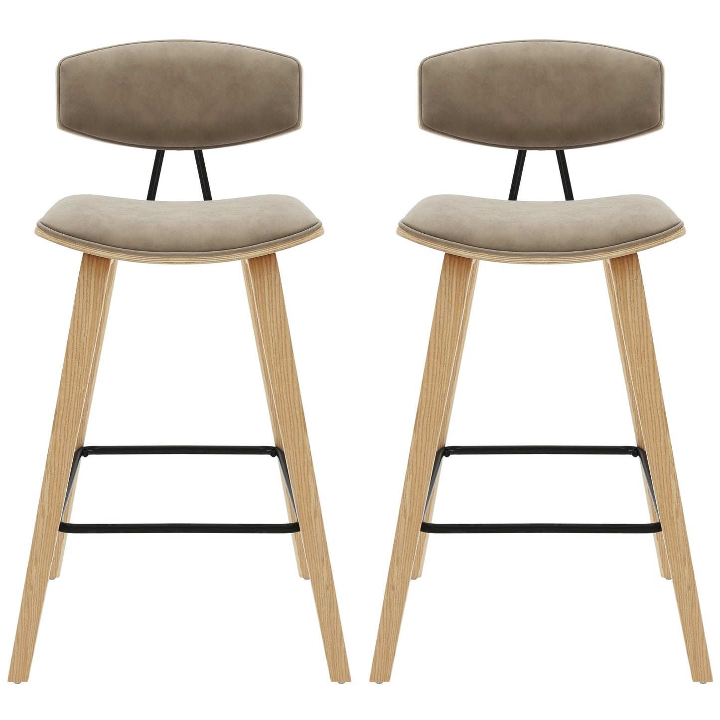 Fox - Counter Height Curved Back Wood Bar Stool With Faux Leather Seat