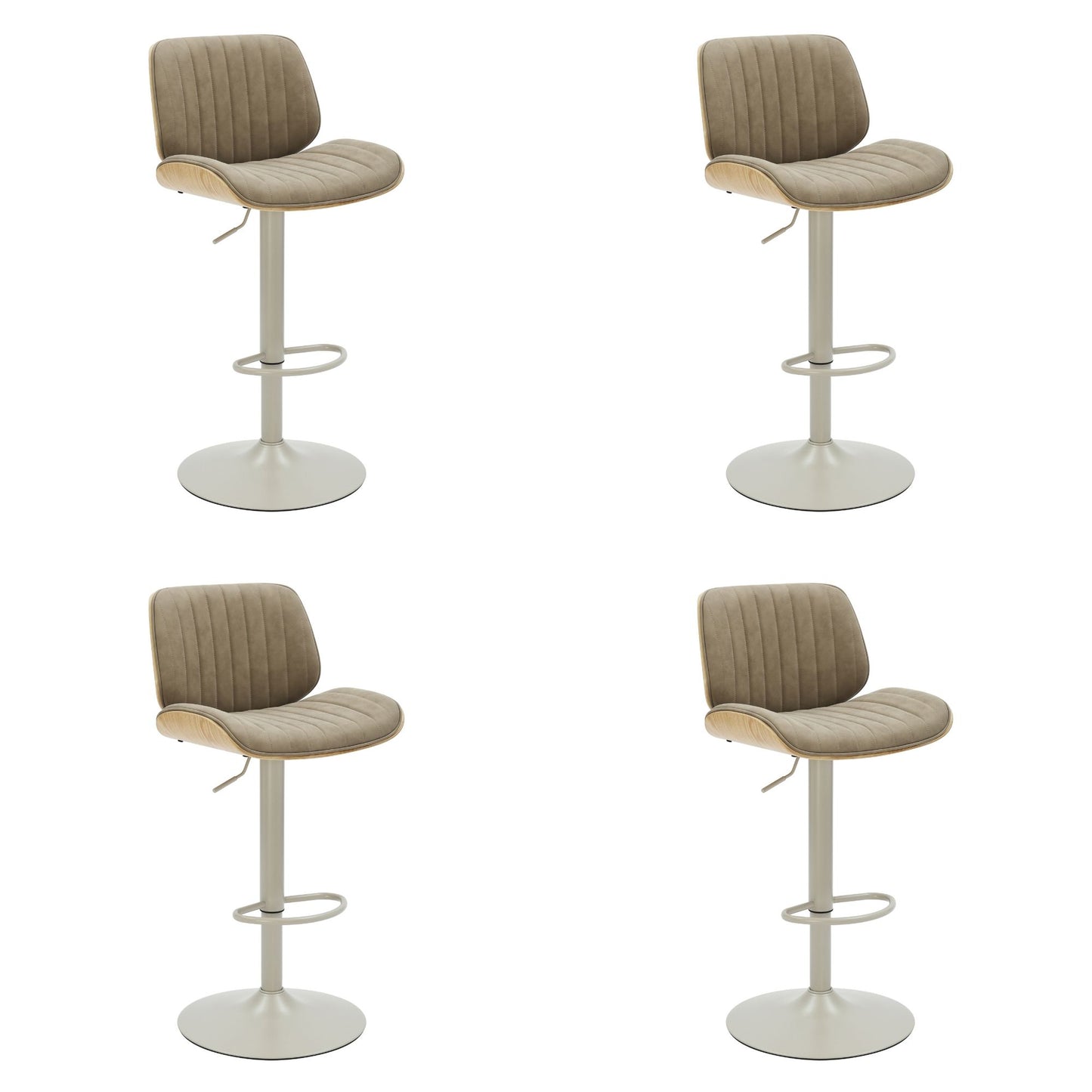 Brock - Adjustable Swivel Curved Back Wood Bar Stool With Faux Leather Seat