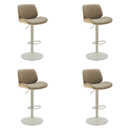 Brock - Adjustable Swivel Curved Back Wood Bar Stool With Faux Leather Seat